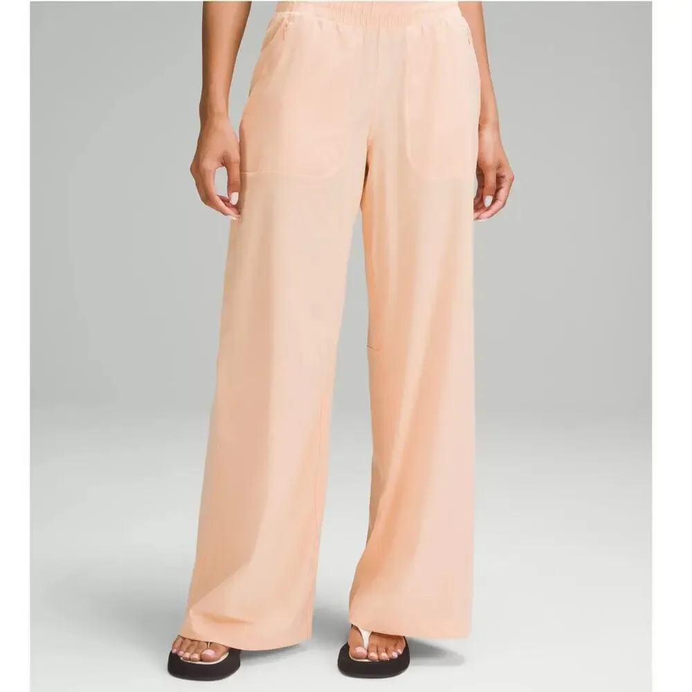 Lululemon Swift Mid-Rise Wide-Leg Pant Women's 14 Peach Bellini Athleisure EUC